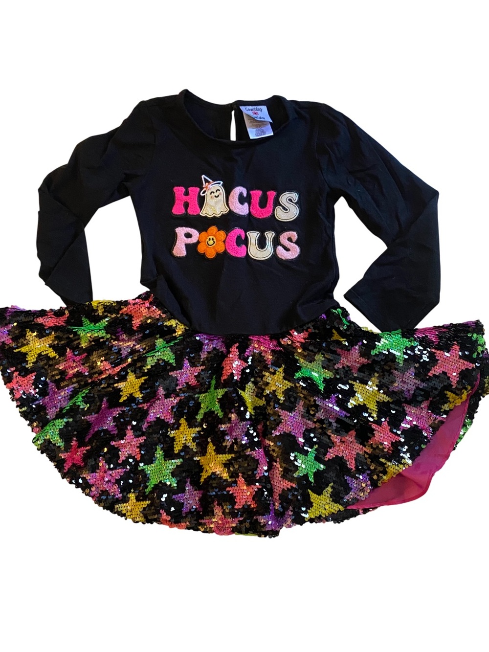 Counting Daisies Hocus Pocus Black Long-Sleeve Sequin Star Skirt Dress Size 6/6X